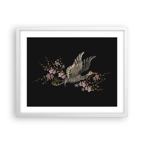 Affiche dans un cadre blanc - Poster - Oiseau brodé exotique - 50x40 cm