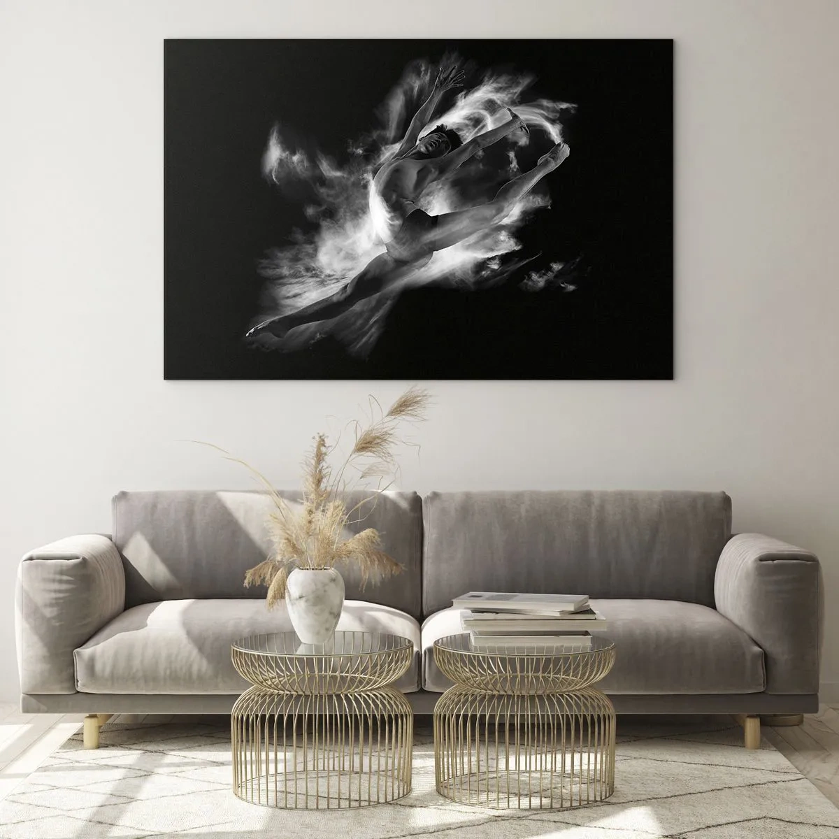 Impression sur verre - Image sur verre - Silhouette noire et blanche d'un danseur en mouvement dynamique - 100x70cm - Coincé en l'air - Décoration murale moderne pour le salon et la chambre ARTTOR