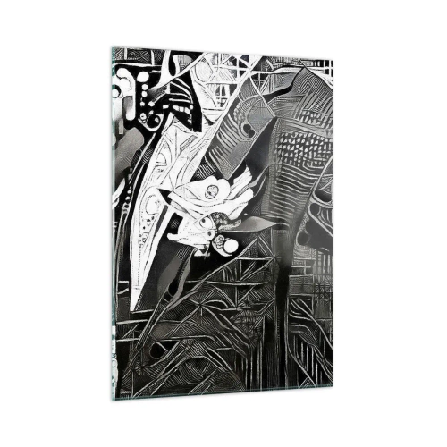 Impression sur verre - Image sur verre - Abstraction en noir et blanc avec des motifs géométriques - 50x70cm - Seulement en apparence un homme froid - Décoration murale moderne pour le salon et la chambre ARTTOR