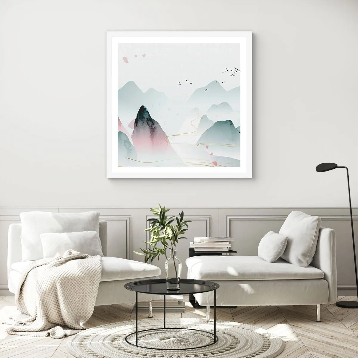 Affiche dans un cadre blanc - Poster - Au-delà des sommets - 40x40 cm