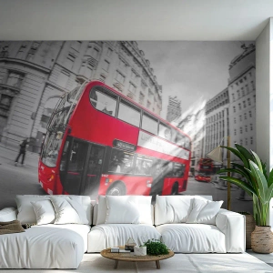 Papier Peint Photo Premium Sand - Londres traditionnellement - en bus - Ville, Londres, Autobus rouge - 150x105 cm