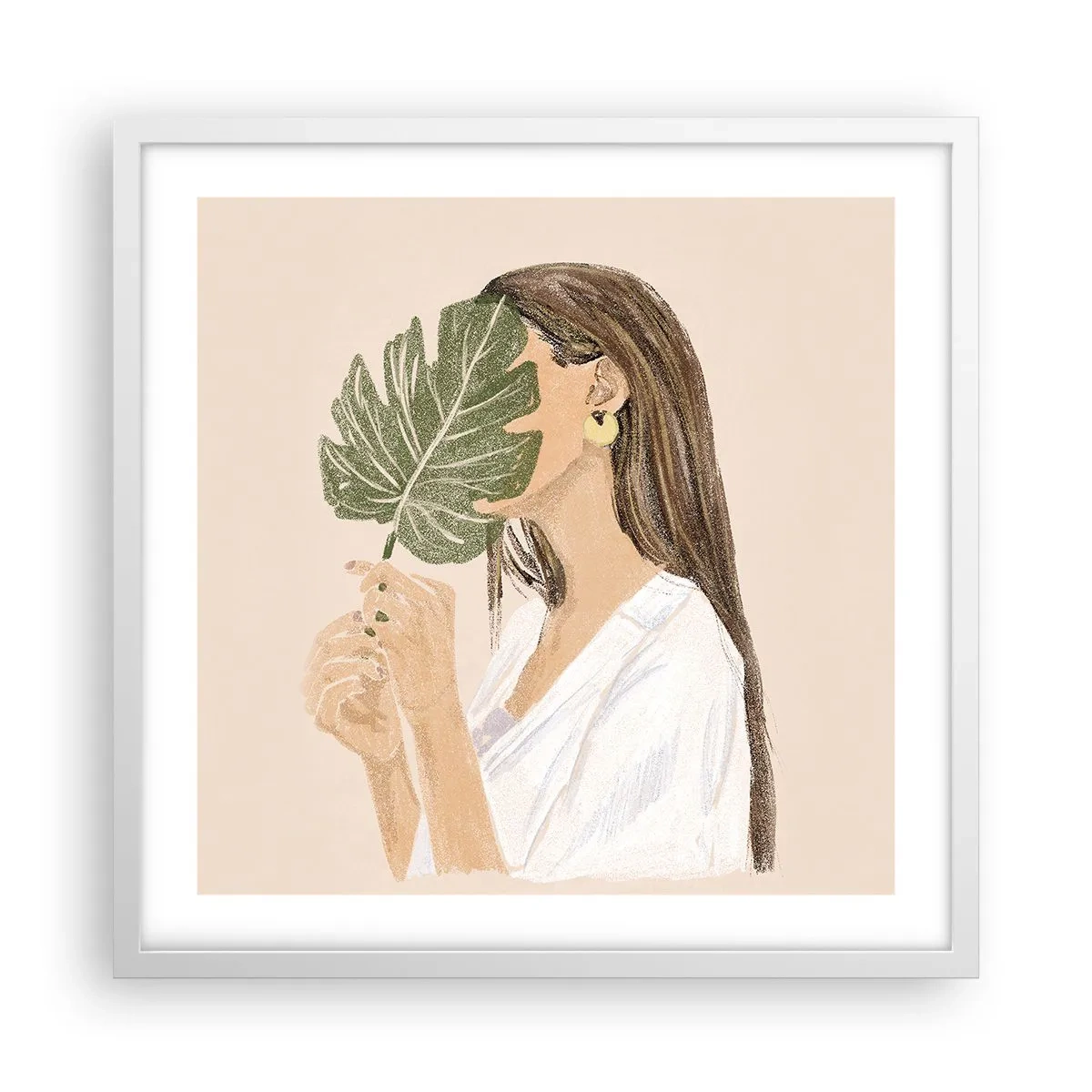 Affiche dans un cadre blanc - Poster - Portrait mystérieux avec un éventail - 50x50 cm