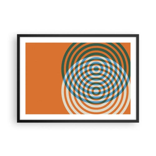 Affiche dans un cadre noir - Poster - Cercles concentriques sur fond orange - 70x50cm - Variation circulaire abstraite - Décoration murale moderne pour le salon et la chambre ARTTOR