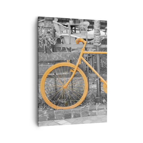 Impression sur toile - Image sur toile - Photographie artistique d'un vélo jaune sur fond noir et blanc - 50x70cm - Allez, je vais attendre ici - Décoration murale moderne pour le salon et la chambre ARTTOR