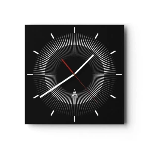 Horloge murale - Pendule murale - Cercle graphique avec des rayons en noir et blanc - 30x30cm - Soleil noir - Décoration murale moderne pour le salon et la chambre ARTTOR