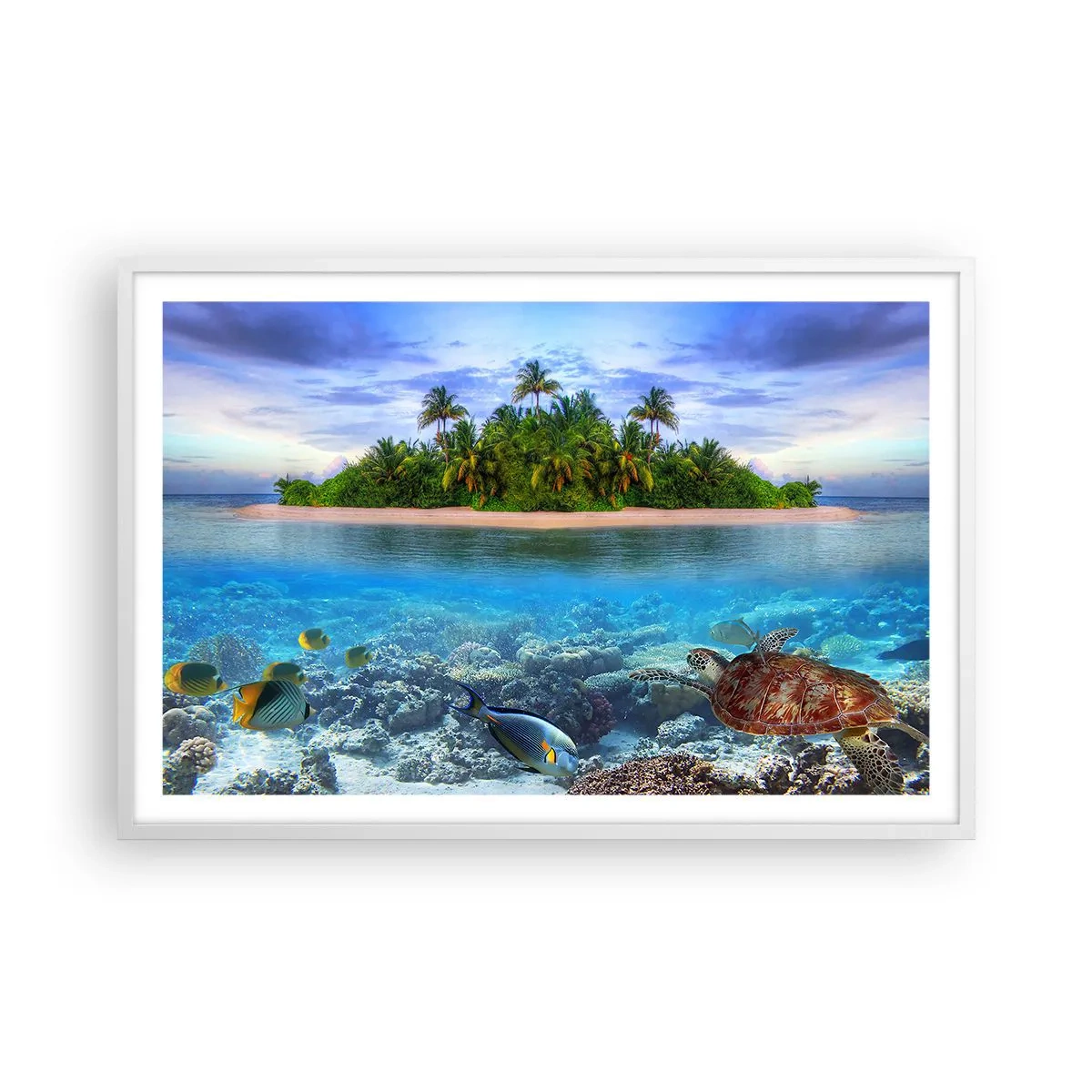 Affiche dans un cadre blanc - Poster - L'île céleste vous invite - 91x61 cm