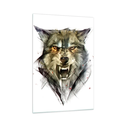 Impression sur verre - Image sur verre - Un loup dangereux sous une forme dynamique et artistique - 70x100cm - Pas un pas ! - Décoration murale moderne pour le salon et la chambre ARTTOR