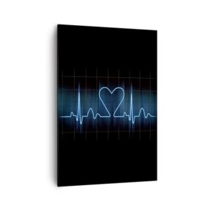Impression sur toile - Image sur toile - Une ligne de vie avec un cœur sur un fond de surveillance médicale dans des tons bleus. - 70x100cm - Au rythme du cœur - Décoration murale moderne pour le salon et la chambre ARTTOR