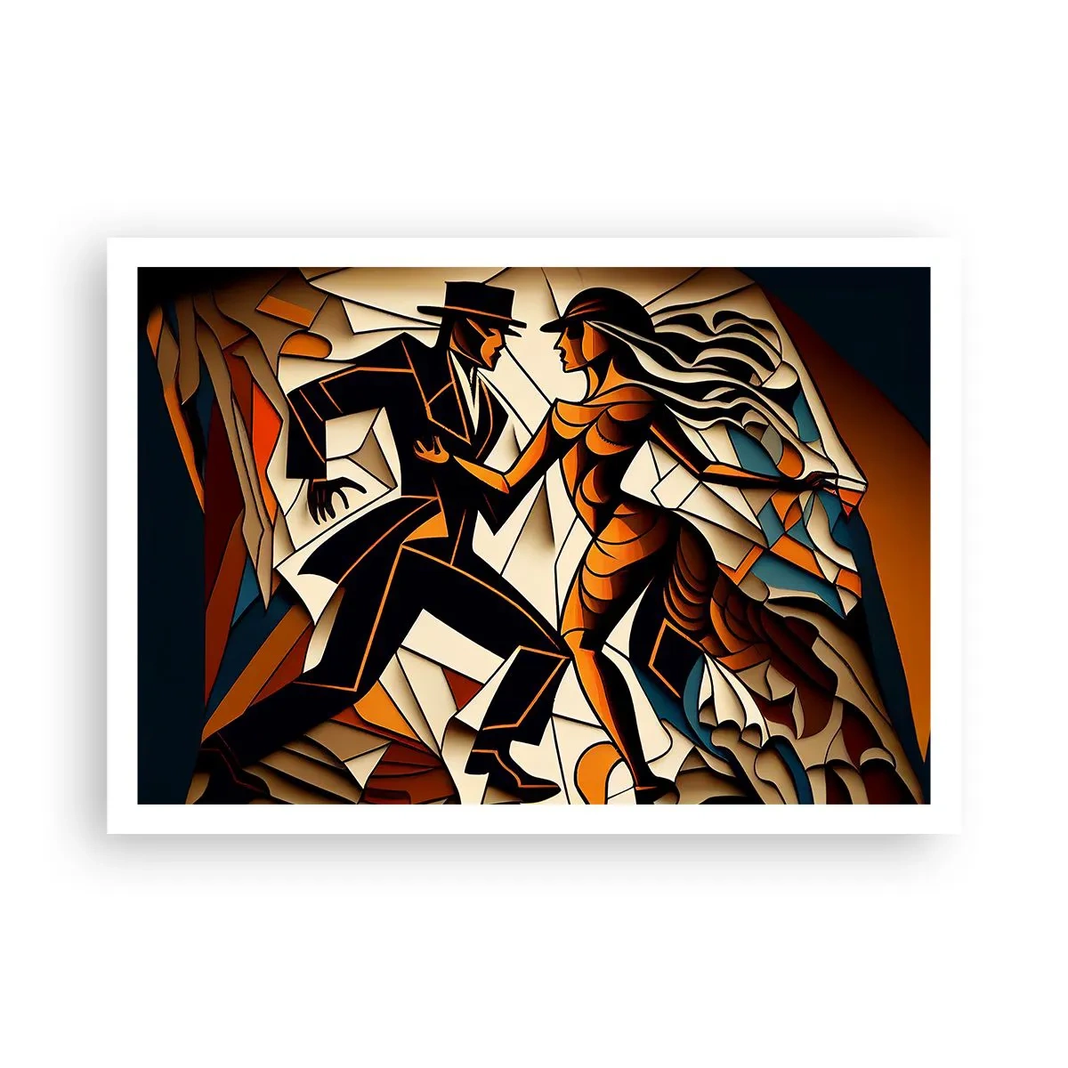 Affiche - Poster - Un couple dynamique dansant sous une forme abstraite. - 100x70cm - Danse de passion et de volupté - Décoration murale moderne pour le salon et la chambre ARTTOR