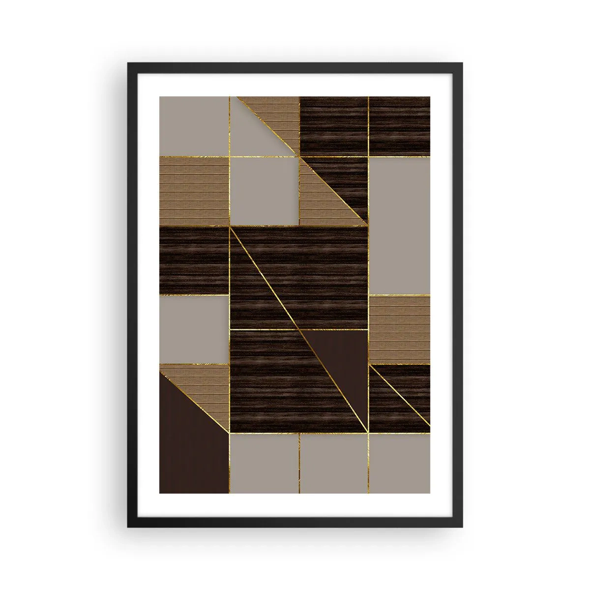Affiche dans un cadre noir - Poster - Composition géométrique dans les tons marron et or - 50x70cm - Mozaique de bronze et d'or - Décoration murale moderne pour le salon et la chambre ARTTOR
