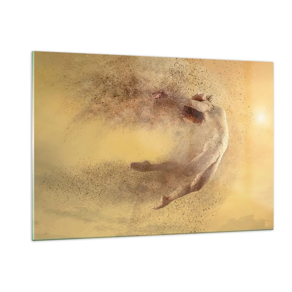 Impression sur verre - Image sur verre - Une danseuse dans une composition dynamique sur fond doré - 120x80cm - Dans le ravissement de la danse - Décoration murale moderne pour le salon et la chambre ARTTOR