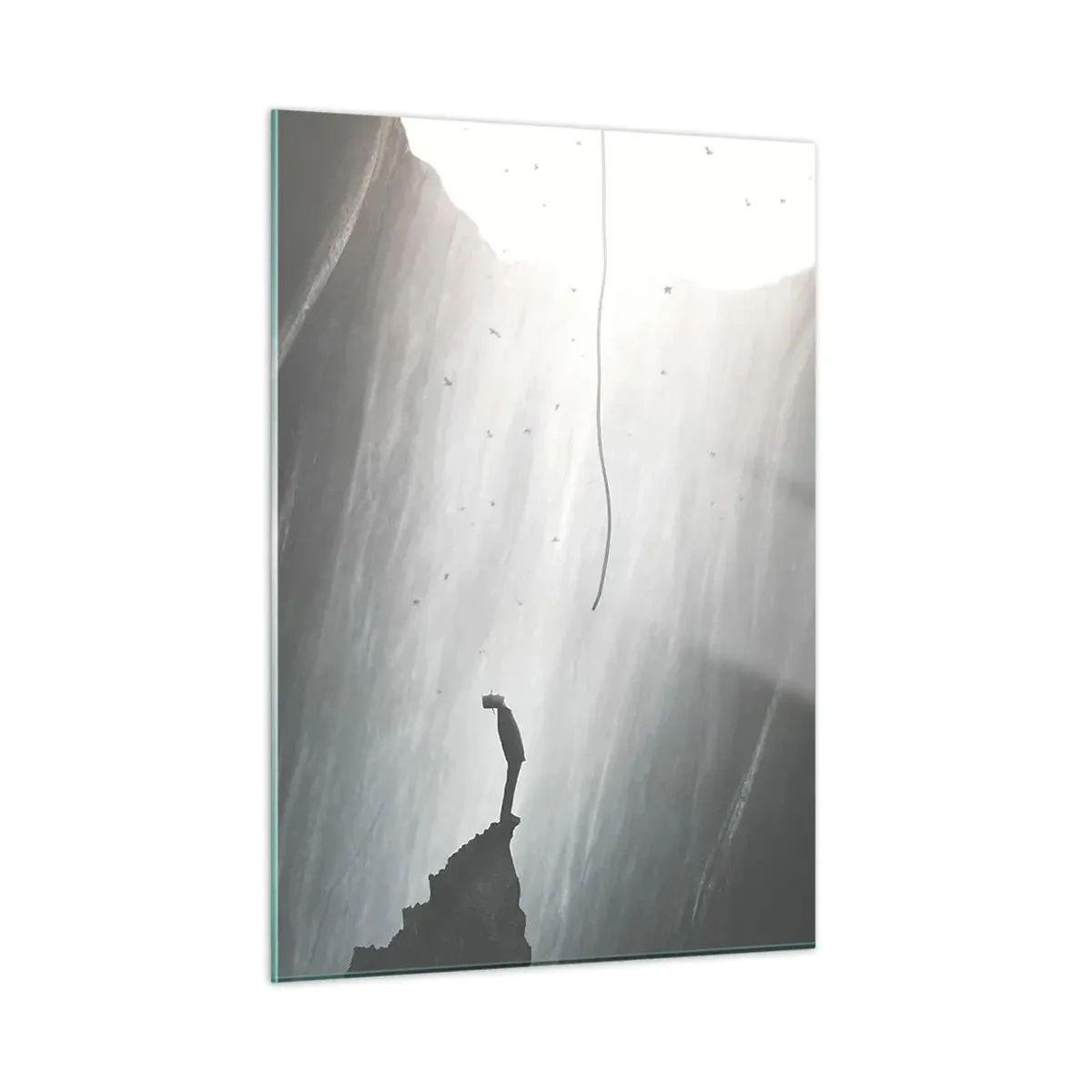 Impression sur verre - Image sur verre - Un homme debout dans l'obscurité au pied d'une sortie lumineuse au-dessus d'un abîme - 50x70cm - Il y a toujours une issue - Décoration murale moderne pour le salon et la chambre ARTTOR