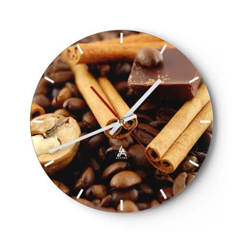 Horloge murale - Pendule murale - Grains de café, cannelle et morceaux de chocolat - 30x30cm - Concert d'aromates - Décoration murale moderne pour le salon, la cuisine et la chambre ARTTOR