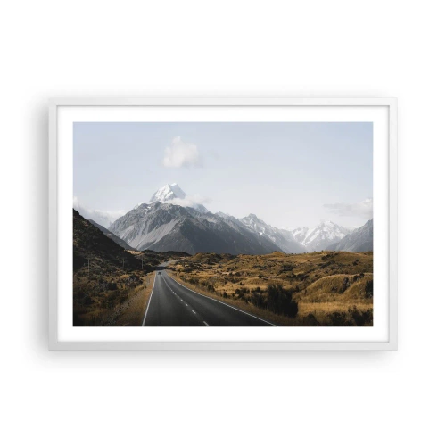 Affiche dans un cadre blanc - Poster - Chemin vers le coeur de la montagne - 70x50 cm