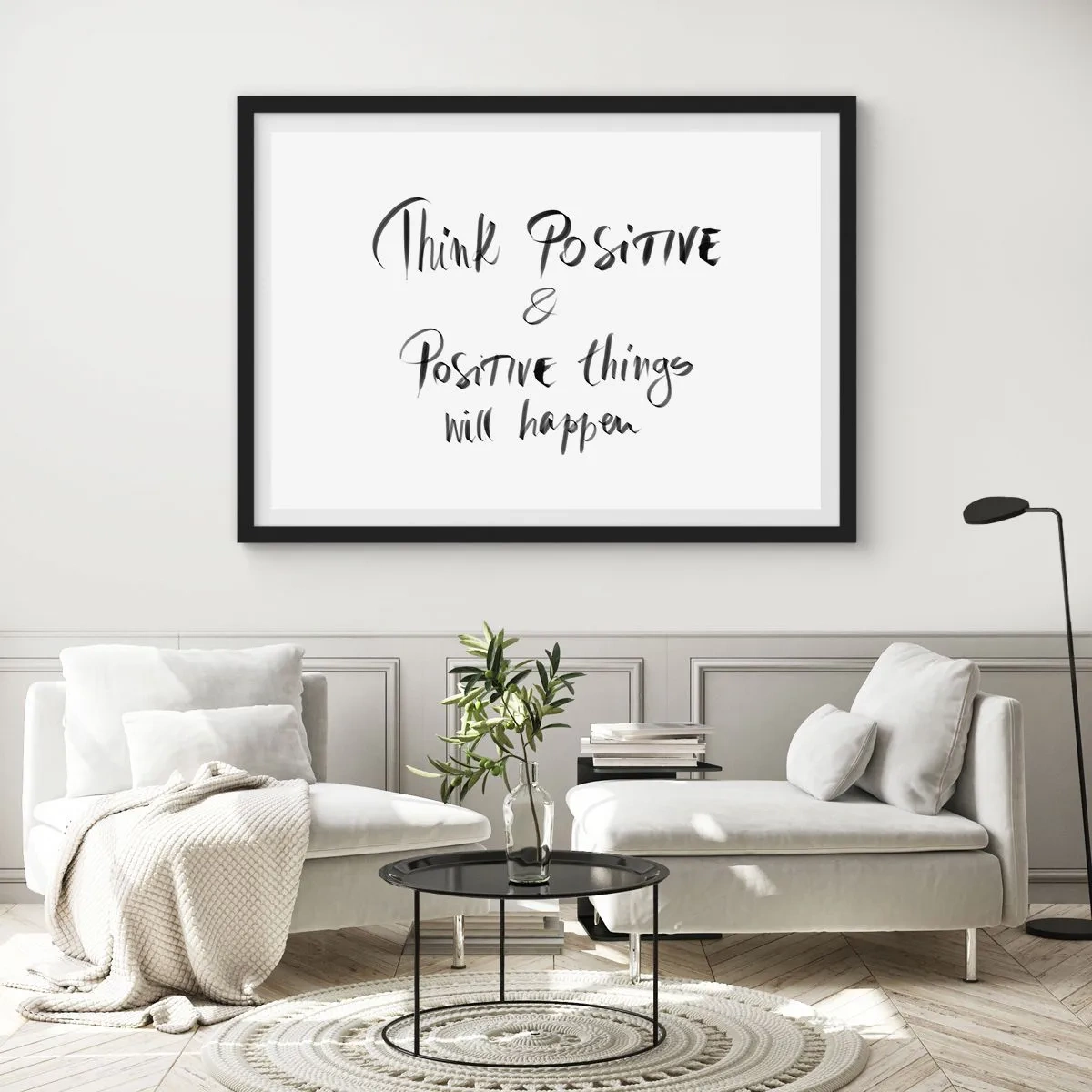 Affiche dans un cadre noir - Poster - Lettrage inspirant en noir sur fond blanc - 70x50cm - Comment vivre? - Décoration murale moderne pour le salon et la chambre ARTTOR