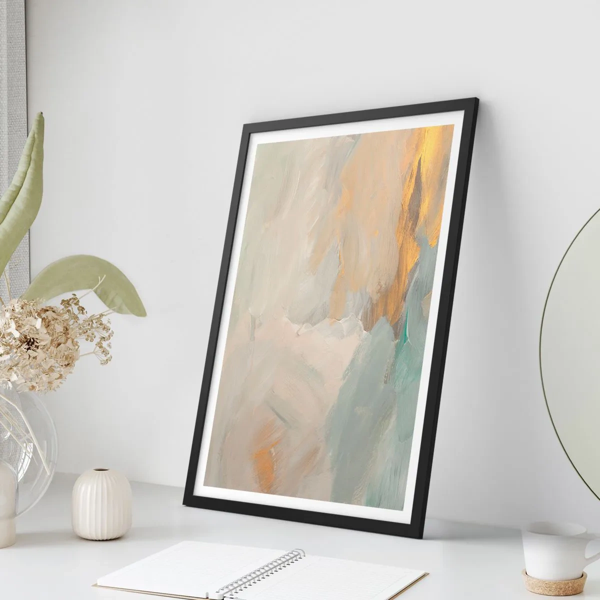 Affiche dans un cadre noir - Poster - Composition de peinture abstraite aux tons pastel - 50x70cm - Abstraction – le pays de la douceur - Décoration murale moderne pour le salon et la chambre ARTTOR