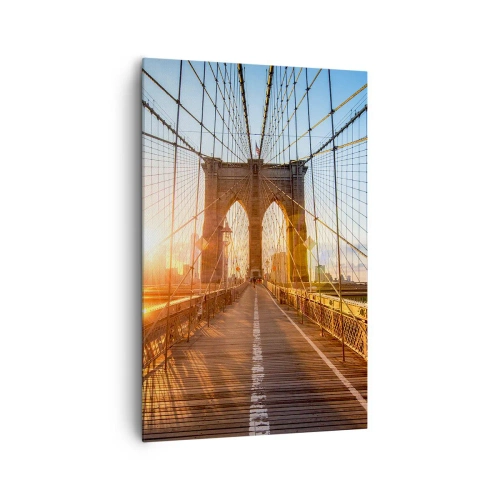 Impression sur toile - Image sur toile - Le pont à la lumière du soleil couchant avec vue sur la ville - 80x120cm - Sur le pont d'or - Décoration murale moderne pour le salon et la chambre ARTTOR