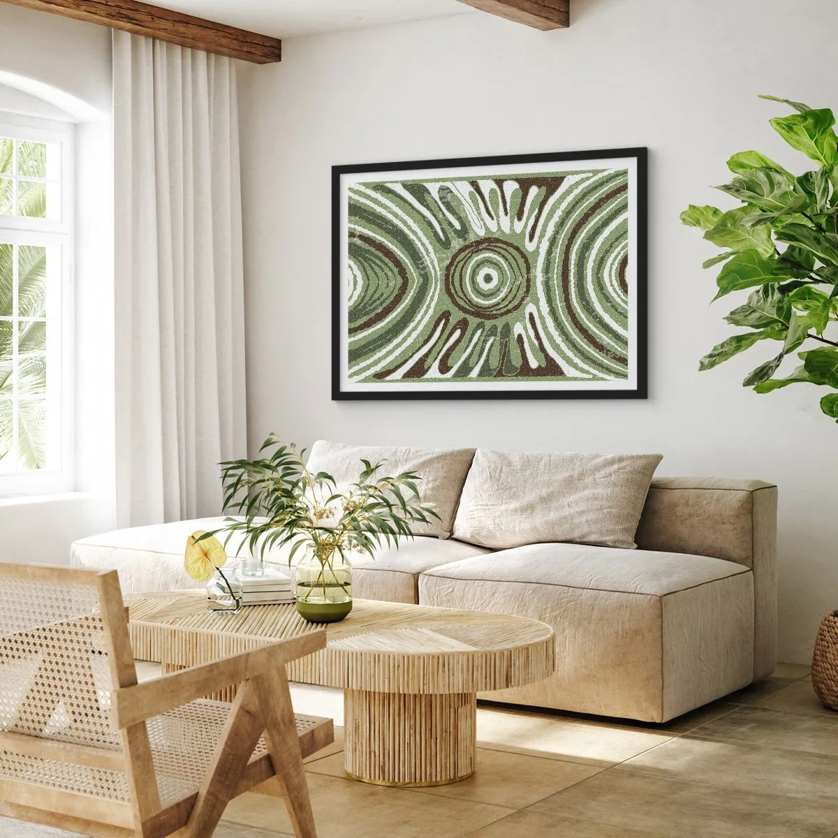 Affiche dans un cadre noir - Poster - Motifs abstraits dans les tons de vert et de marron - 70x50cm - Une explosion d'émotions - Décoration murale moderne pour le salon et la chambre ARTTOR