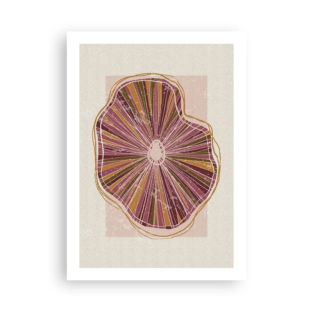Affiche - Poster - Coupe transversale abstraite d'un arbre dans les tons de rose et de marron. - 50x70cm - Abstraction rayonnante - Décoration murale moderne pour le salon et la chambre ARTTOR