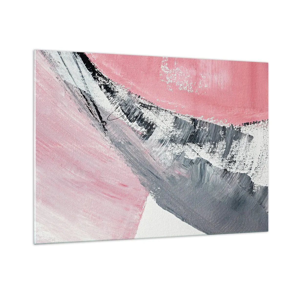 Impression sur verre - Image sur verre - Abstraction moderne en rose, blanc et gris avec texture de coup de pinceau - 100x70cm - Composition assortie - Décoration murale moderne pour le salon et la chambre ARTTOR