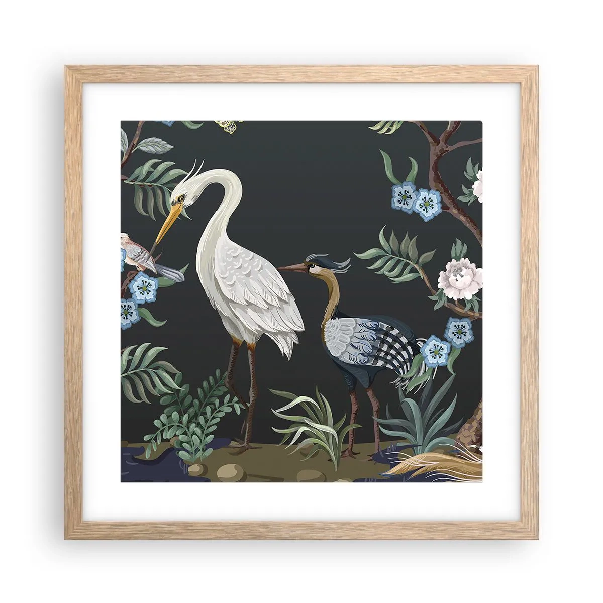 Affiche dans un chêne clair - Poster - Parade d'oiseaux - 40x40 cm