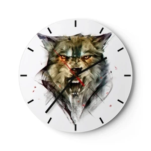 Horloge murale - Pendule murale - Portrait artistique d'un loup au regard intense sur fond blanc. - 30x30cm - Pas un pas ! - Décoration murale moderne pour le salon, la cuisine et la chambre ARTTOR