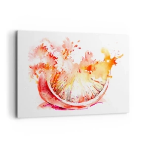 Impression sur toile - Image sur toile - Une tranche de pamplemousse à l'aquarelle aux couleurs vives - 120x80cm - Détente juteuse - Décoration murale moderne pour le salon et la chambre ARTTOR
