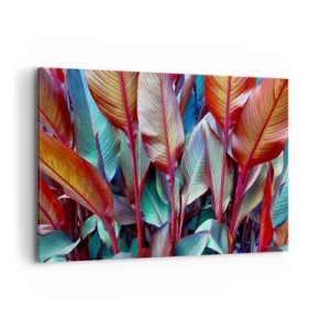 Impression sur toile - Image sur toile - Feuilles colorées de plantes tropicales dans le fourré - 120x80cm - Un fourré coloré - Décoration murale moderne pour le salon et la chambre ARTTOR