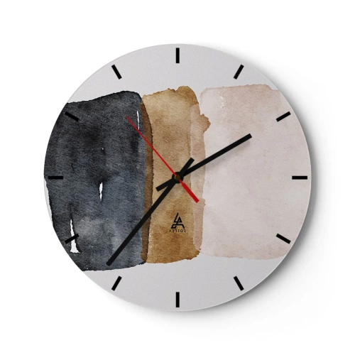 Horloge murale - Pendule murale - Trois bandes aquarelles dans les tons de noir, marron et beige - 30x30cm - Composition de couleurs de la terre - Décoration murale moderne pour le salon, la cuisine et la chambre ARTTOR