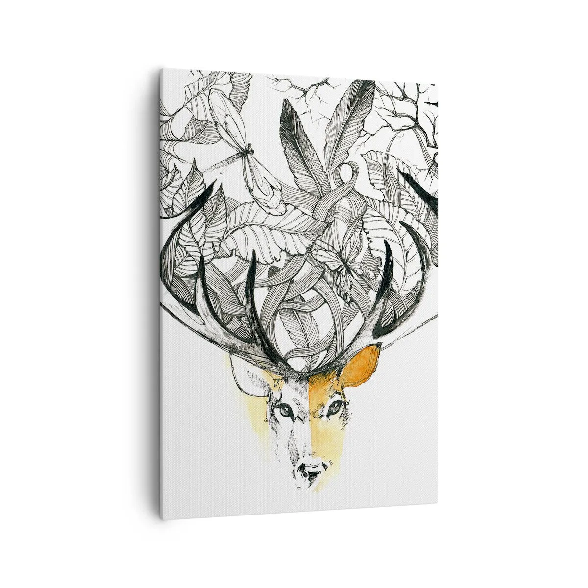 Impression sur toile - Image sur toile - Motif subtil de cerf avec bois décoratifs - 70x100cm - Corne d'abondance - Décoration murale moderne pour le salon et la chambre ARTTOR