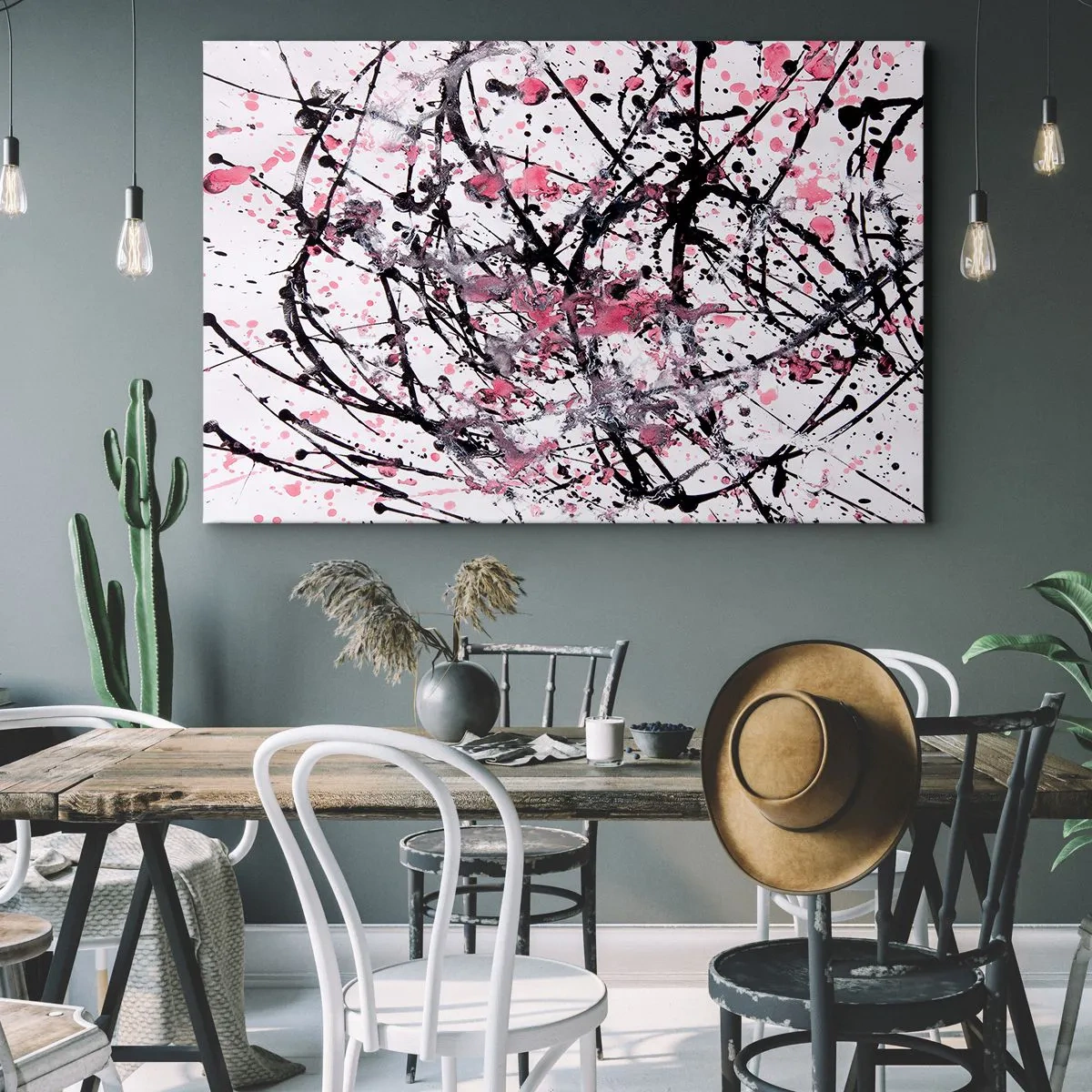 Impression sur toile - Image sur toile - Motif abstrait dans les tons de rose, noir et blanc - 120x80cm - La nature éphémère de la vie - Décoration murale moderne pour le salon et la chambre ARTTOR