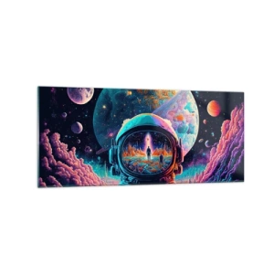 Impression sur verre - Image sur verre - Astronaute dans l'espace avec un paysage planétaire coloré - 120x50cm - Les philosophes n'en ont pas rêvé - Décoration murale moderne pour le salon et la chambre ARTTOR
