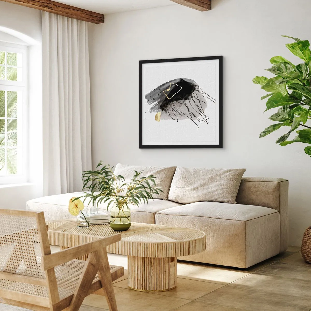 Affiche dans un cadre noir - Poster - En noir et en or - 60x60 cm