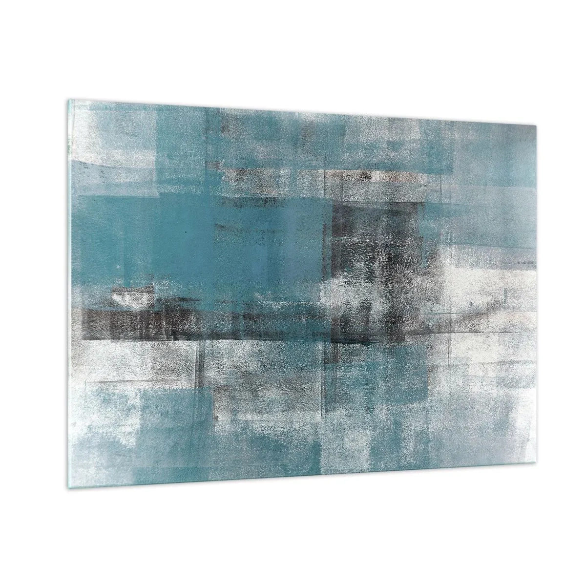 Impression sur verre - Image sur verre - Abstraction dans les tons de bleu et de gris avec des formes géométriques - 100x70cm - Eau et air - Décoration murale moderne pour le salon et la chambre ARTTOR