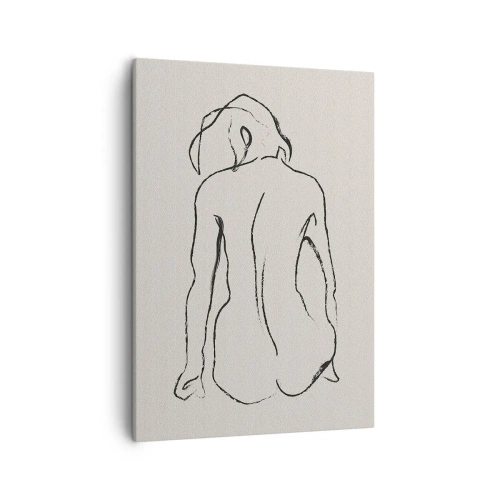Impression sur toile - Image sur toile - Un croquis subtil de la silhouette d'une fille de dos - 50x70cm - Femme nue - Décoration murale moderne pour le salon et la chambre ARTTOR