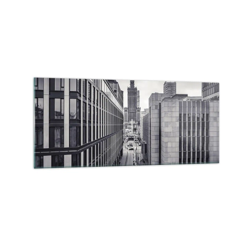 Impression sur verre - Image sur verre - Panorama de Varsovie avec vue sur le Palais de la Culture et les bâtiments environnants - 120x50cm - Vallée de Varsovie - Décoration murale moderne pour le salon et la chambre ARTTOR