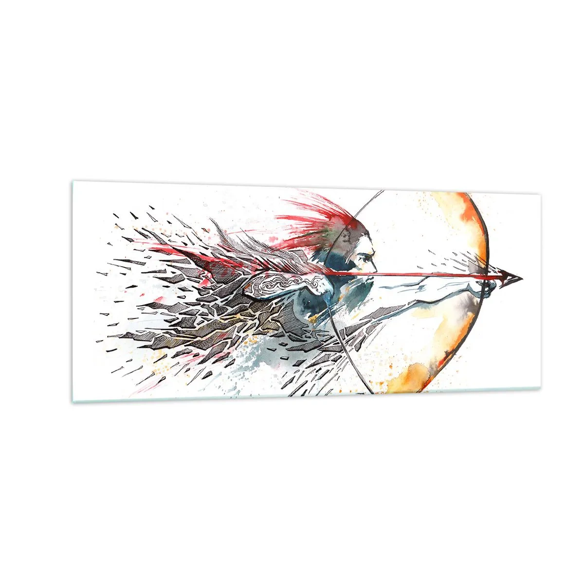 Impression sur verre - Image sur verre - Guerrier mythique avec un arc de feu - 100x40 cm
