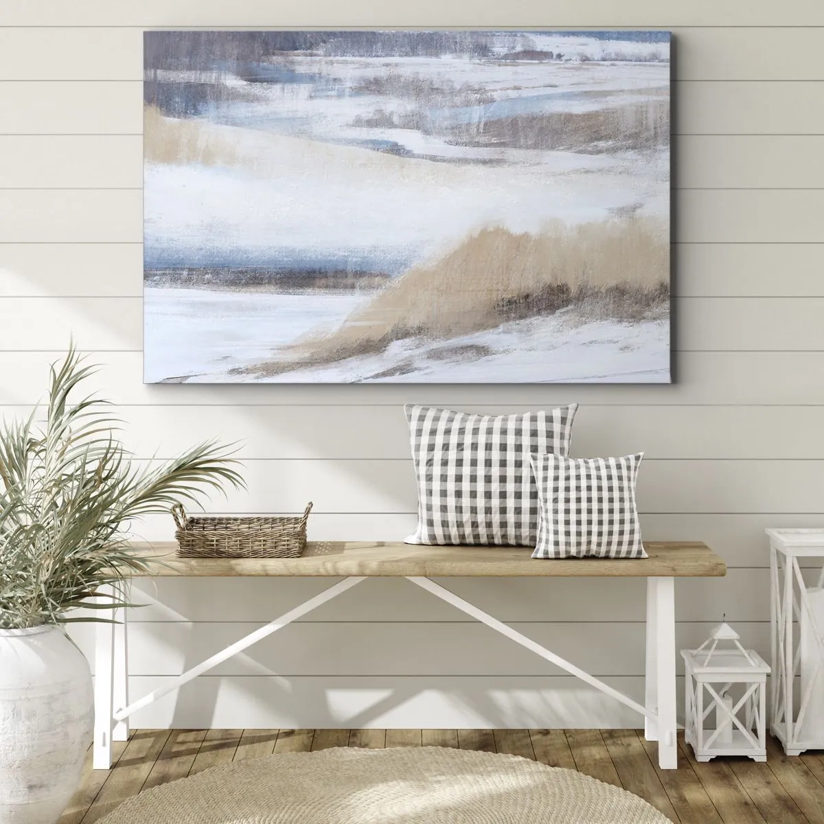 Impression sur toile - Image sur toile - Paysage d'hiver abstrait dans les tons de blanc et de bleu - 120x80cm - Composition hivernale - Décoration murale moderne pour le salon et la chambre ARTTOR