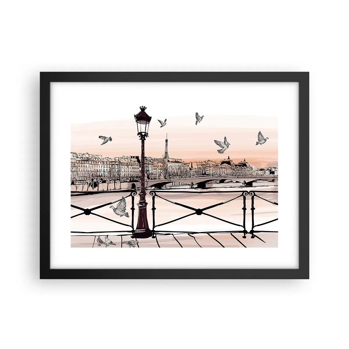 Affiche dans un cadre noir - Poster - Sur les toits de Paris - 40x30 cm