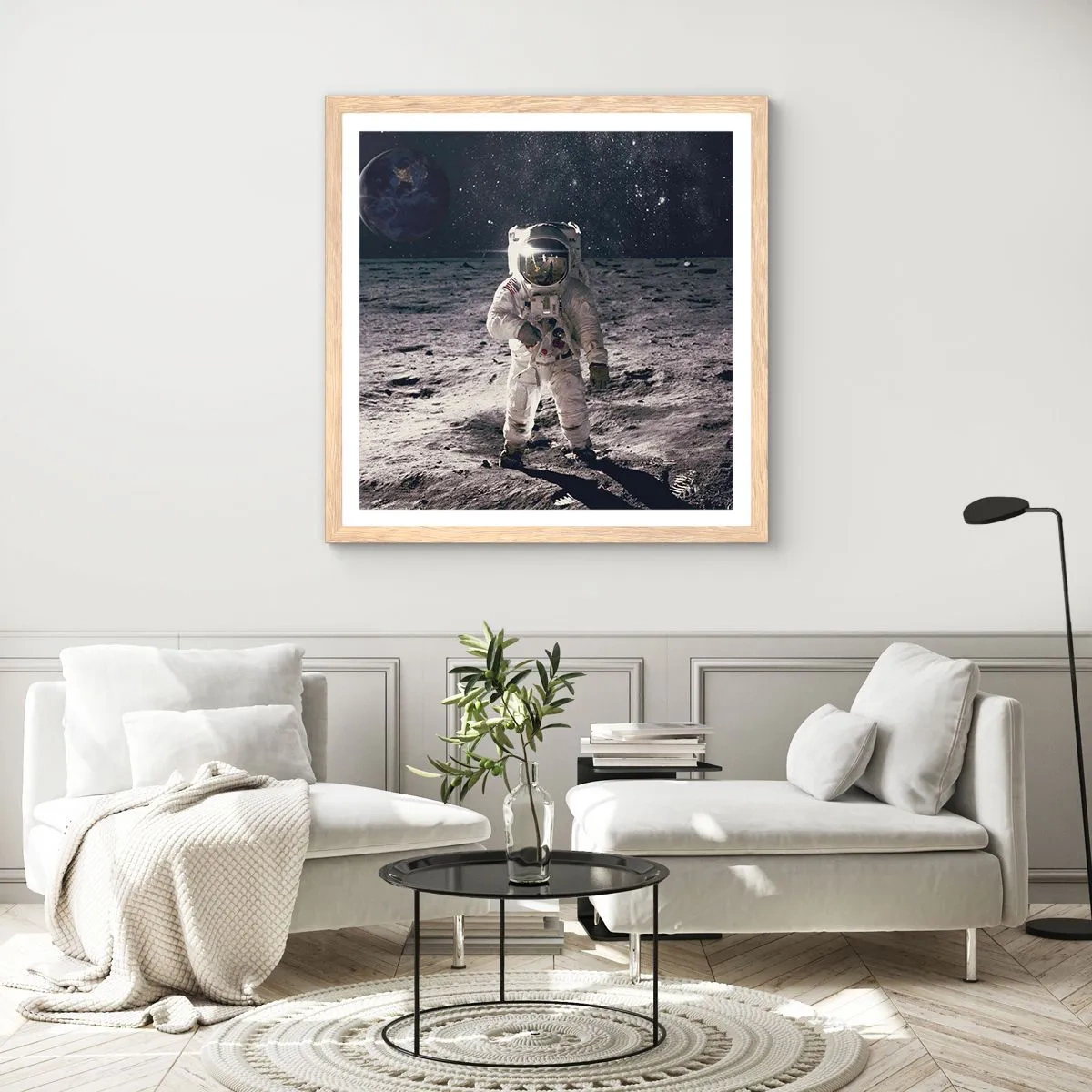 Affiche dans un chêne clair - Poster - Salutations de la lune - 50x50 cm