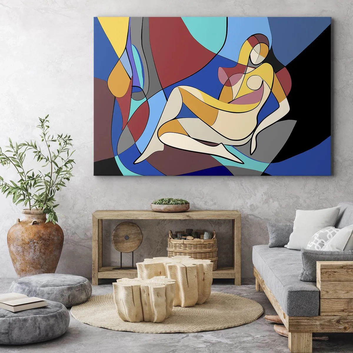 Impression sur toile - Image sur toile - Nu coloré dans le style cubiste - 70x50cm - Nu cubiste - Décoration murale moderne pour le salon et la chambre ARTTOR