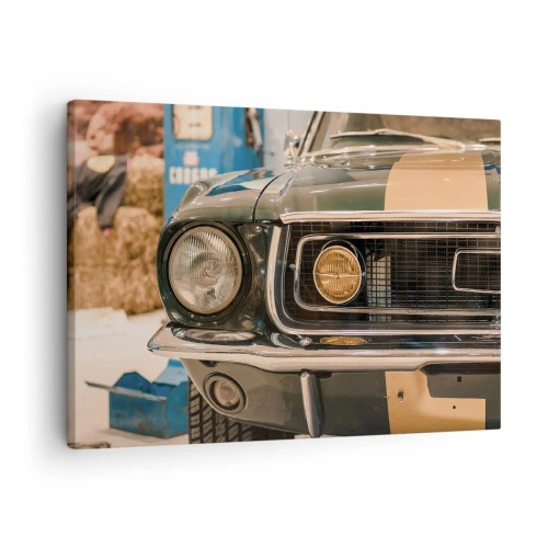 Impression sur toile - Image sur toile - Une voiture rétro emblématique dans un cadre classique - 70x50cm - Rencontre avec une légende - Décoration murale moderne pour le salon et la chambre ARTTOR