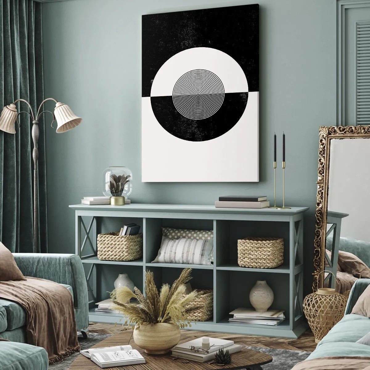 Impression sur toile - Image sur toile - Motif graphique contrasté noir et blanc - 50x70cm - Harmonie de noir et blanc - Décoration murale moderne pour le salon et la chambre ARTTOR