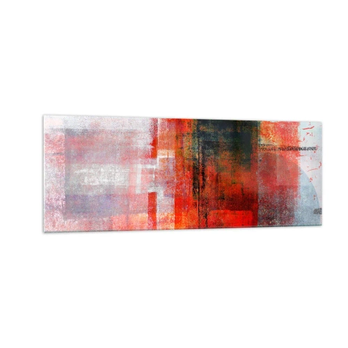 Impression sur verre - Image sur verre - Composition géométrique abstraite avec des accents rouges et oranges - 140x50cm - Composition embrasée - Décoration murale moderne pour le salon et la chambre ARTTOR