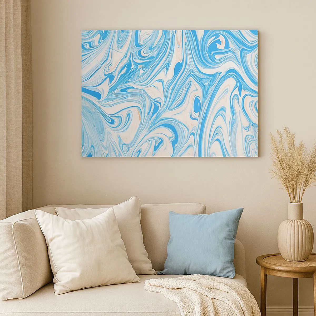 Impression sur toile - Image sur toile - Tourbillons abstraits de style marbre bleu et blanc - 70x50cm - Bassin turquoise - Décoration murale moderne pour le salon et la chambre ARTTOR