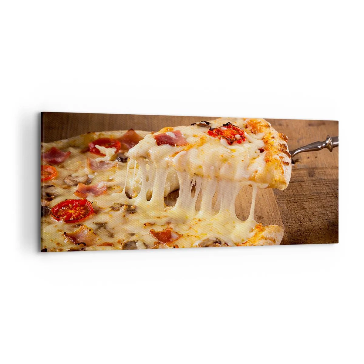 Impression sur toile - Image sur toile - Pizza au fromage filandreux - 120x50cm - Un chef-d'œuvre de l'art italien - Décoration murale moderne pour le salon et la chambre ARTTOR