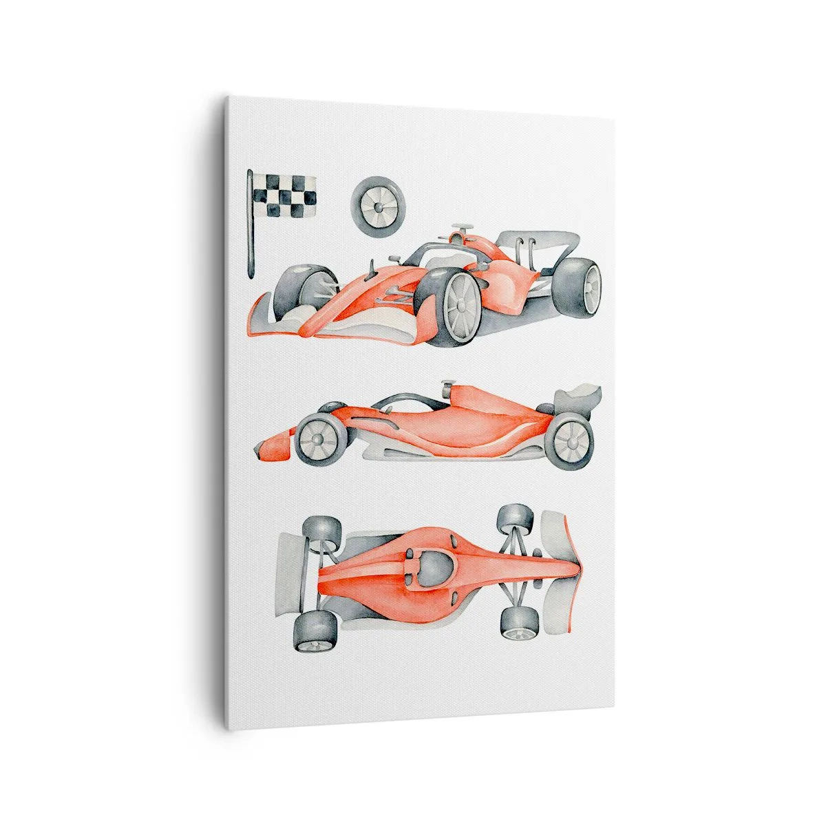 Impression sur toile - Image sur toile - Une voiture de course rouge avec un drapeau à damier - 70x100cm - poursuis ton rêve - Décoration murale moderne pour le salon et la chambre ARTTOR