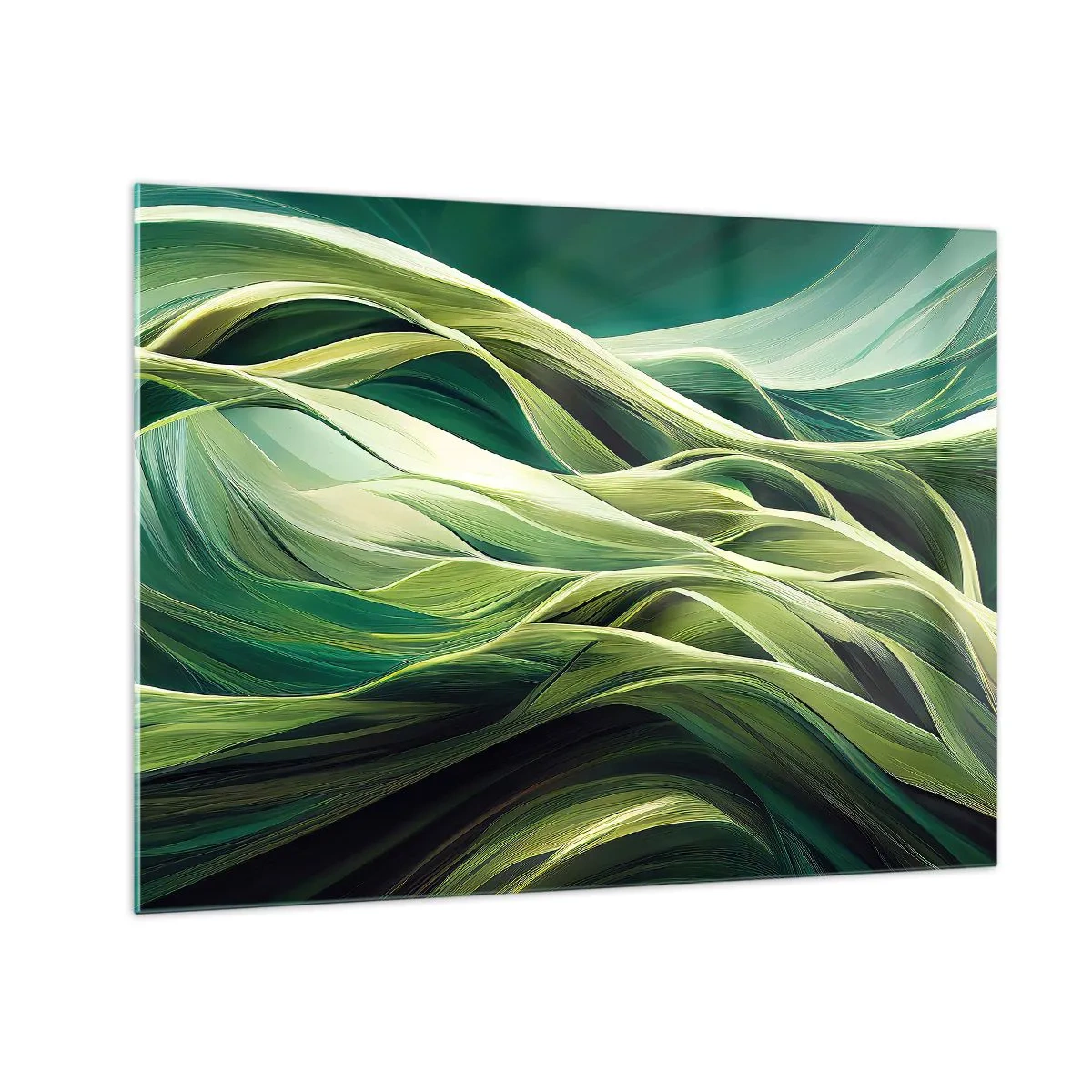 Impression sur verre - Image sur verre - Vagues vertes abstraites aux formes organiques - 70x50cm - Jeu de vert abstrait - Décoration murale moderne pour le salon et la chambre ARTTOR
