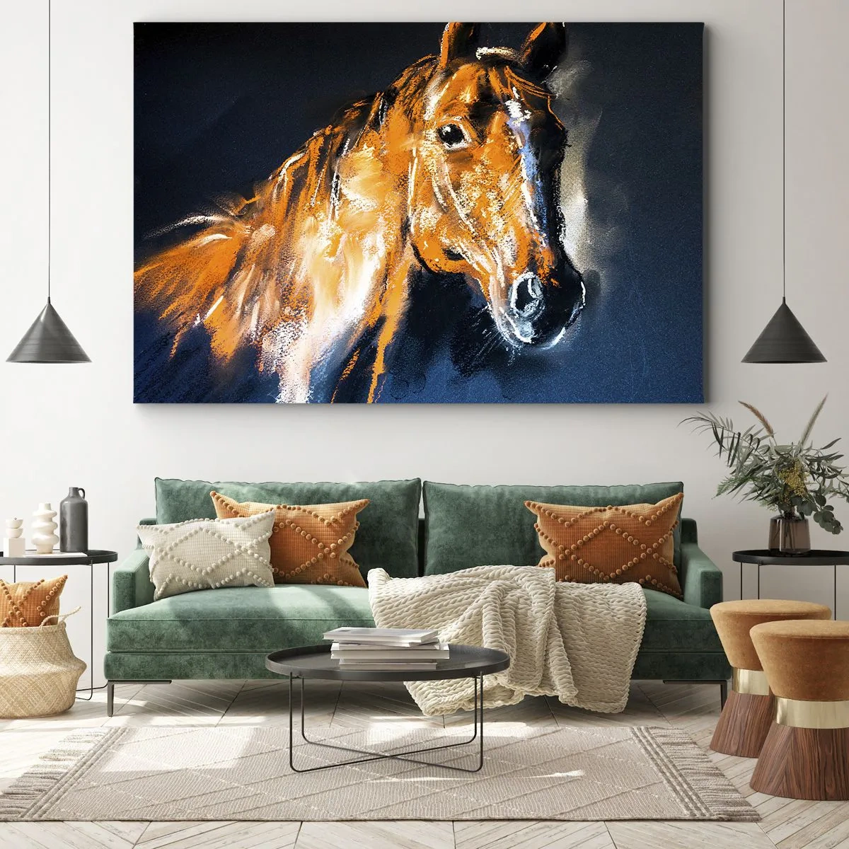 Impression sur toile - Image sur toile - Portrait d'un cheval dans un style pictural dynamique - 70x50cm - Et alors, tu y vas ? - Décoration murale moderne pour le salon et la chambre ARTTOR