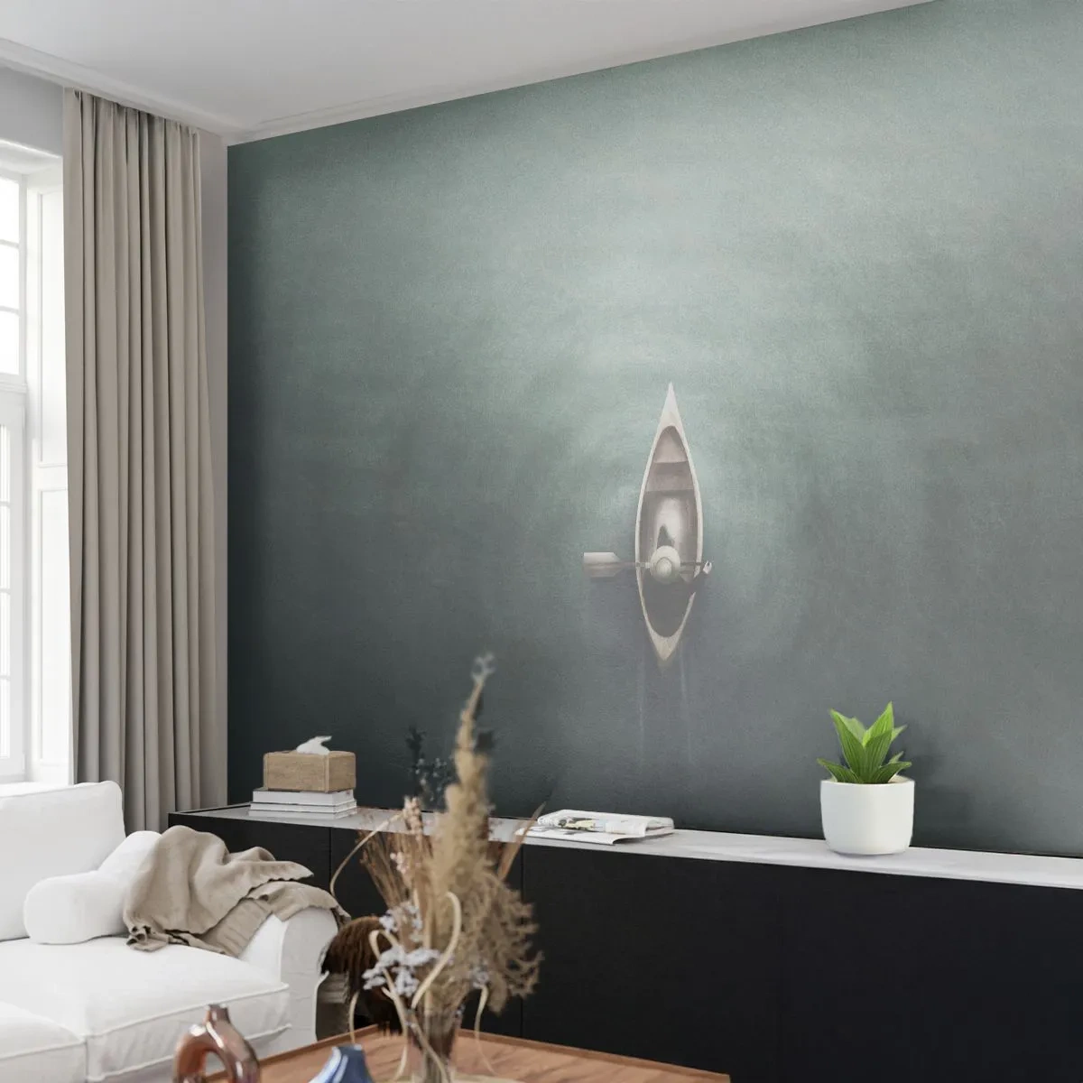 Papier Peint Autocollant Deluxe Sticker - À travers le lac de la lune - Calme, Lac, Kayak - 250x175 cm